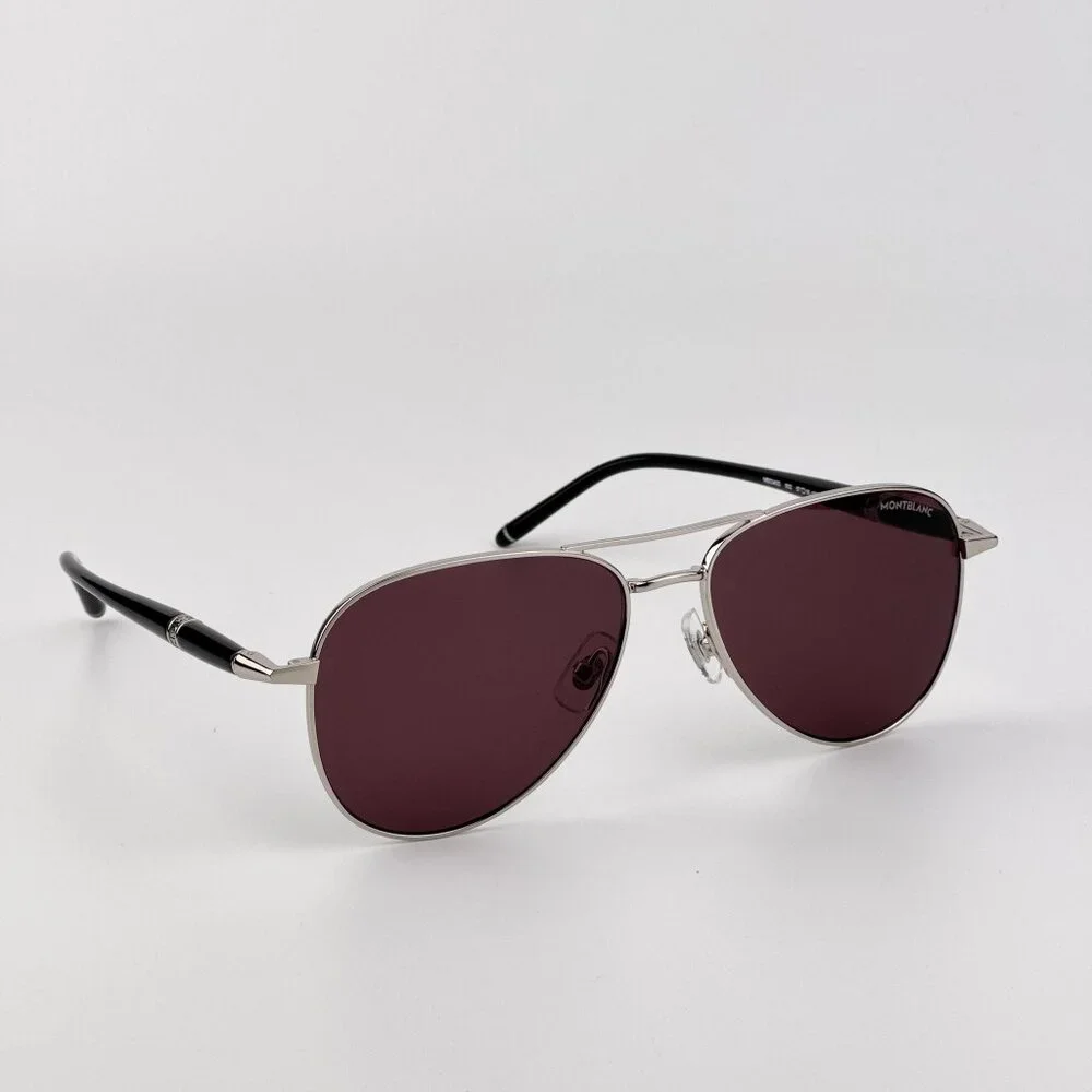 Montblanc Men Sunglasses Silver Black Violet Pilot Frame Violet | Model MB0345S
